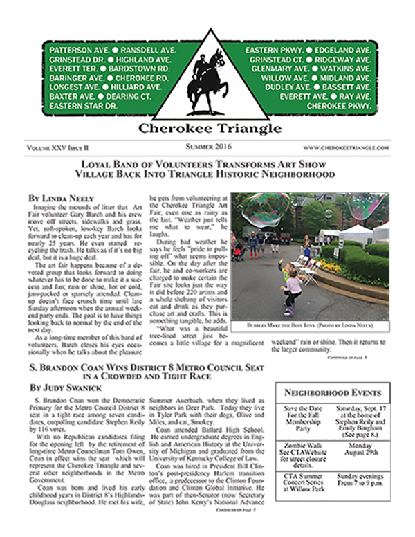 Summer 2016 Cherokee Triangle Association Newsletter is now available to view online