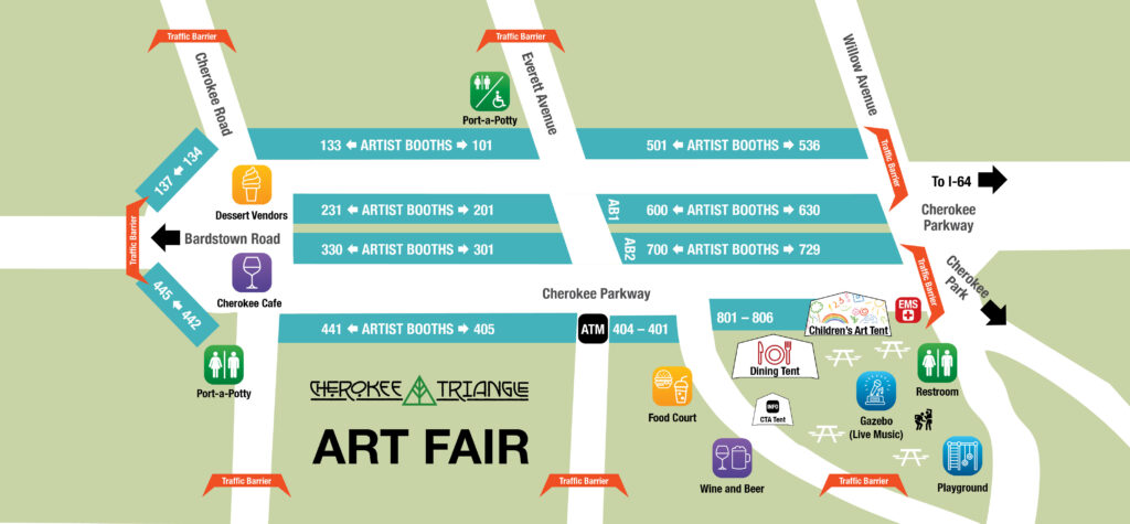 Image of the event map for the 2025 Cherokee Triangle Art fair